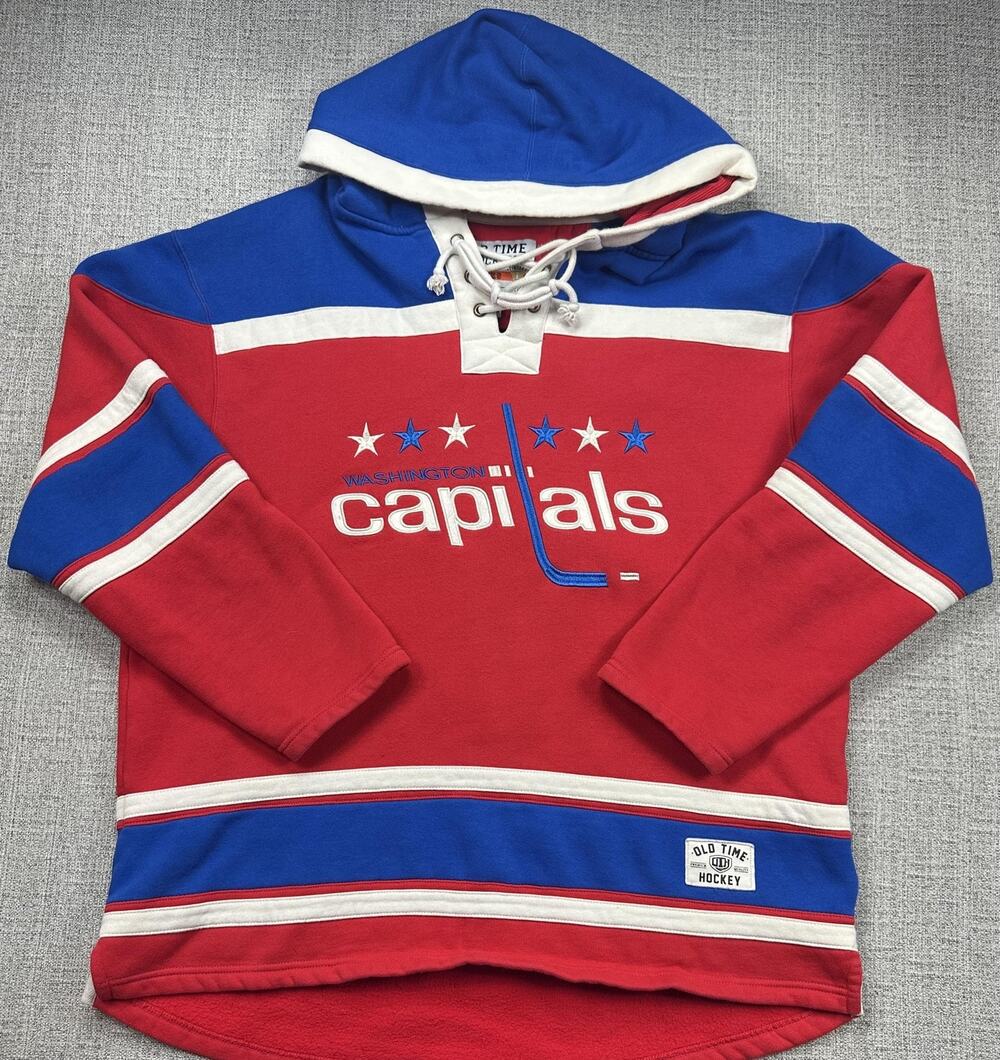 Washington Capitals Hoodie Mens XL Red Blue NHL Hockey Old Time Hockey Lace Up